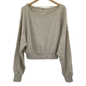Free People Beige Heather Oversized Long Bat Sleeve Wide Neck Small Sweatshirt